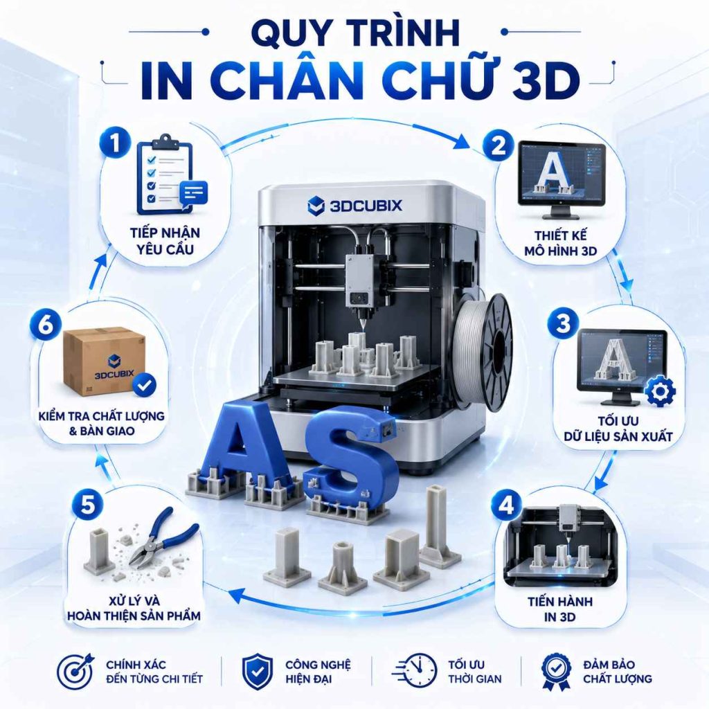 Quy trình in chữ chân 3D chi tiết