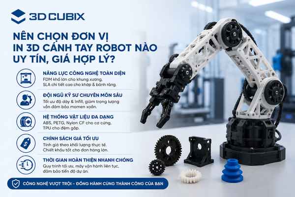 Nên chọn đơn vị in 3D cánh tay robot nào uy tín, giá hợp lý?