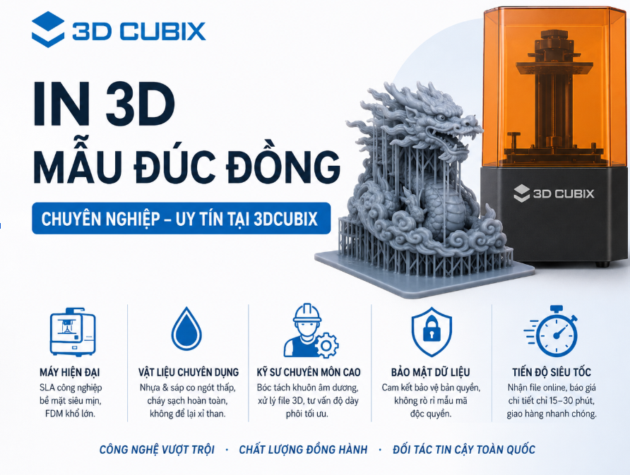 Dịch vụ in 3D mẫu đúc đồng chuyên nghiệp, uy tín tại 3DCUBIX