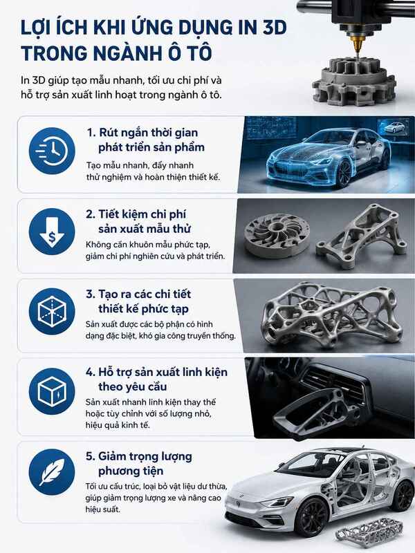 Lợi ích khi ứng dụng in 3D trong ngành ô tô