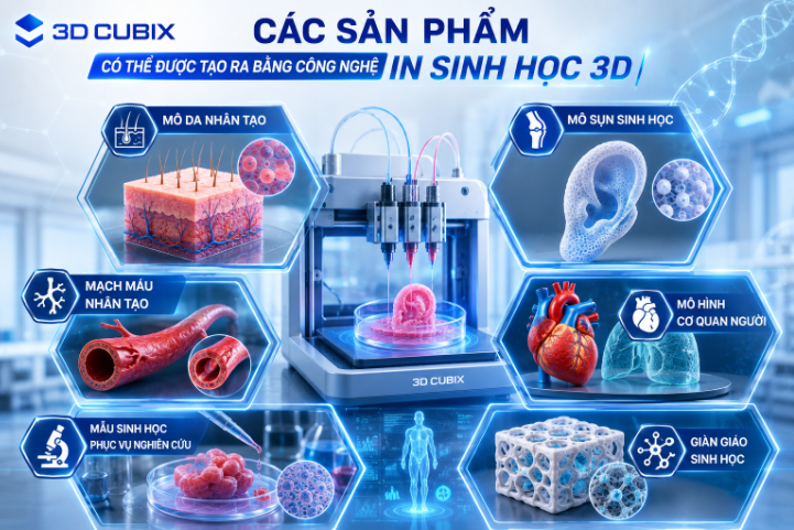 Các sản phẩm có thể được tạo ra bằng công nghệ in sinh học 3D