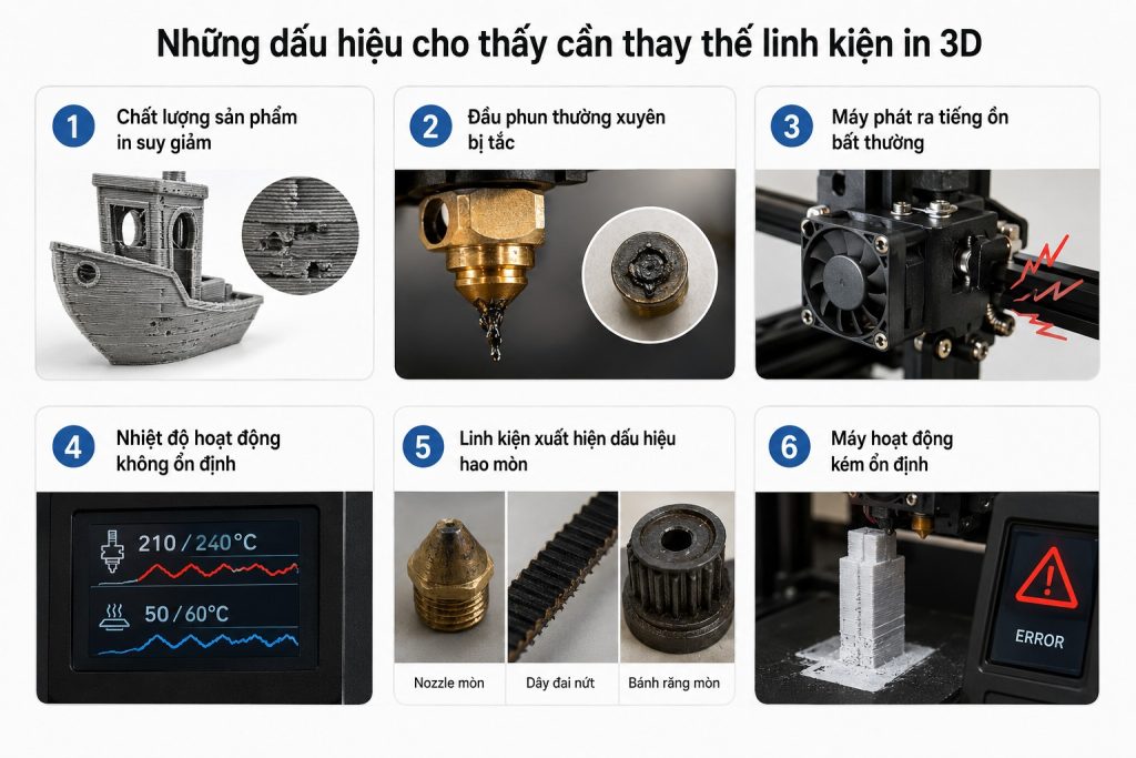 Những dấu hiệu cho thấy cần thay thế linh kiện in 3D